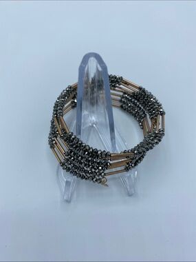 Stella & Dot Gunmetal Silver and Rose Gold Beaded Coil Bracelet
